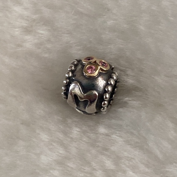 Pandora Mom Charm with 14k Gold and Salmon Zirconia - Picture 1 of 8